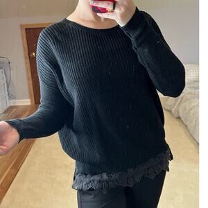 Anthropologie | Pins + Needles: Black  Lace Hem Sweater